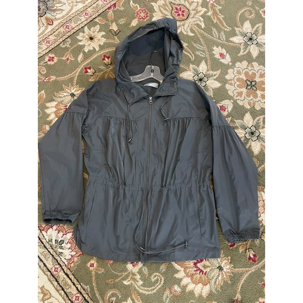 Liz Claiborne Womens XL Charcoal Gray Hooded Drawstring Waist Windbreaker Jacket